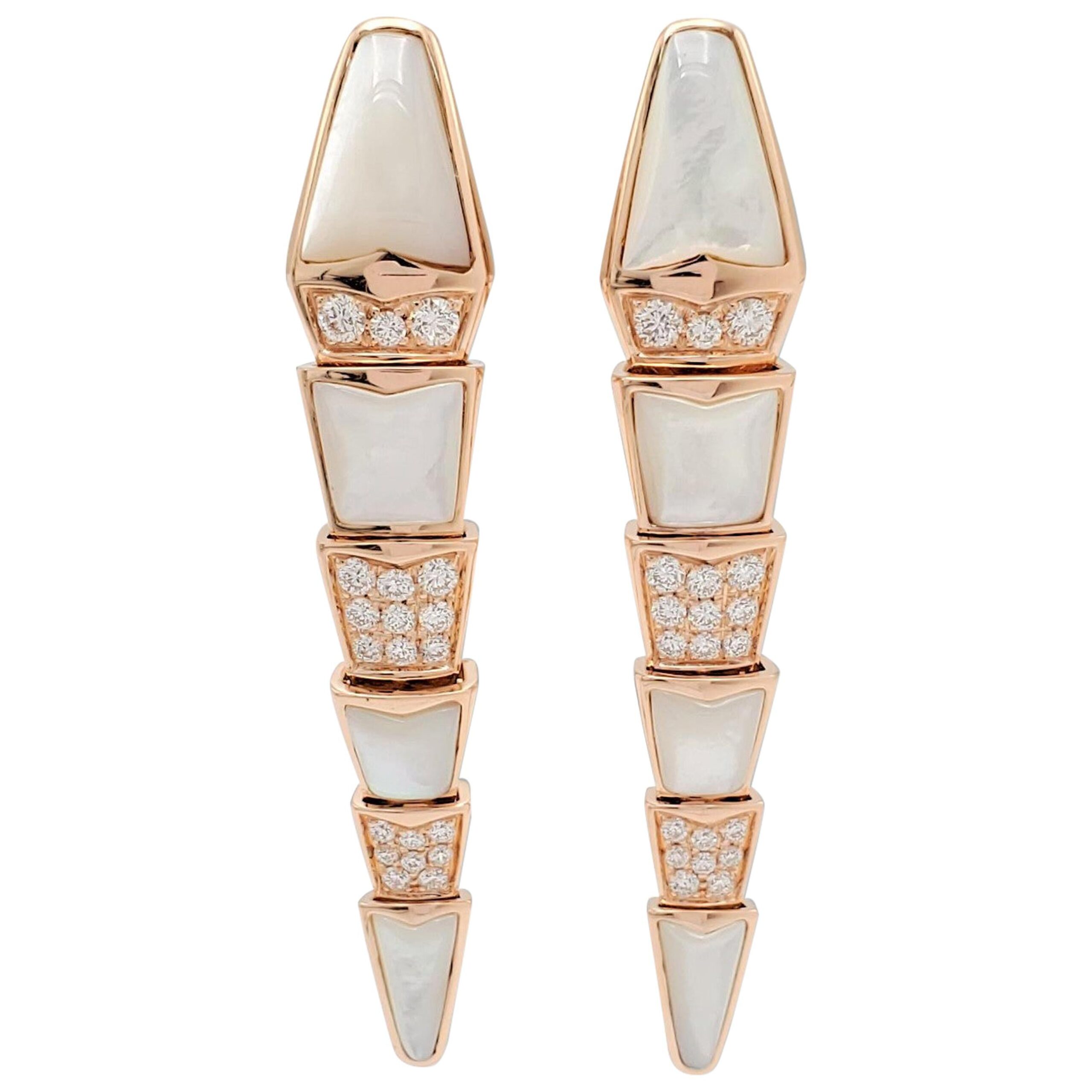 Bulgari Serpenti Earrings Rose Gold Diamond and Mother of Pearl