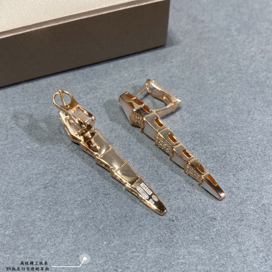 Bulgari Serpenti Earrings Rose Gold Diamond and Mother of Pearl