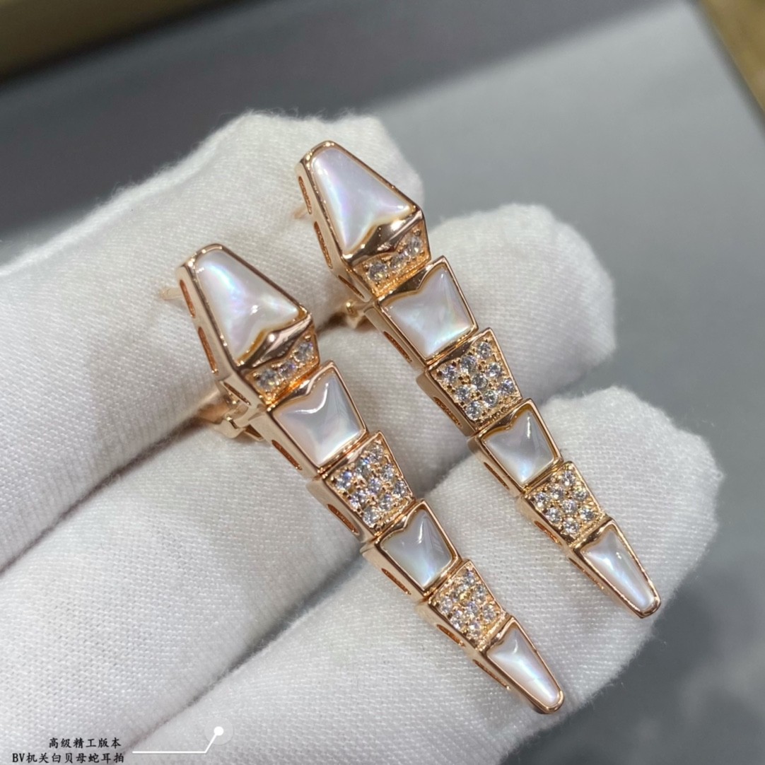 Bulgari Serpenti Earrings Rose Gold Diamond and Mother of Pearl