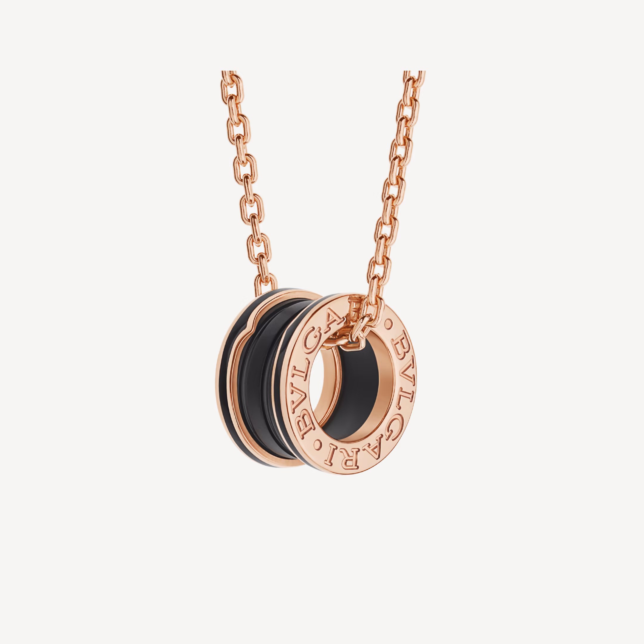 Bvlgari B.zero1 Pendant Necklace Rose Gold with Matte Black Cera