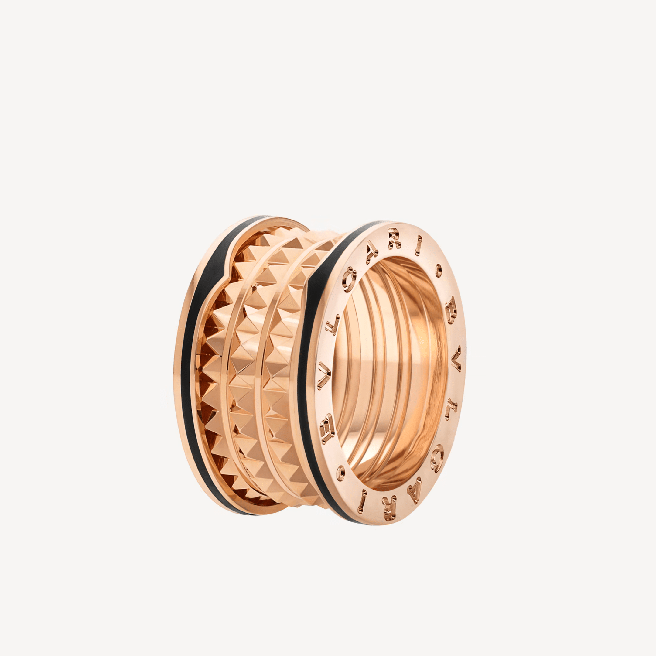 Bvlgari B.zero1 Rock Four-Band Ring in Rose Gold with Black Cera