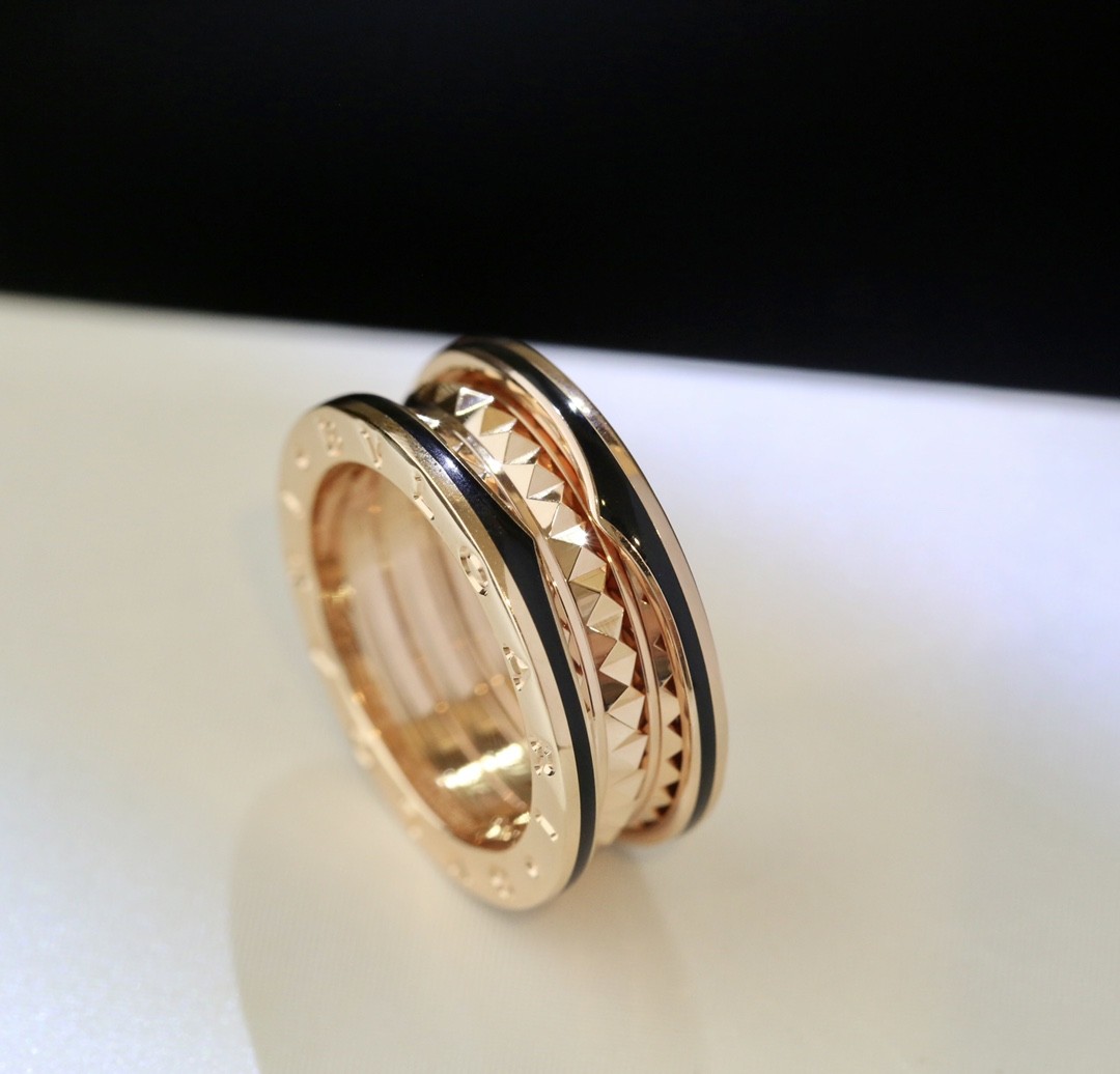 Bvlgari B.zero1 Rock Two-Band Ring in Rose Gold with Black Ceram