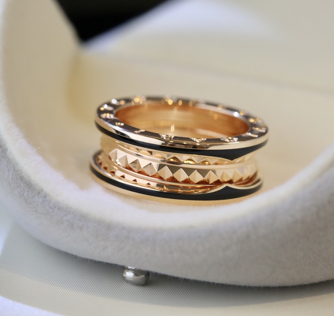 Bvlgari B.zero1 Rock Two-Band Ring in Rose Gold with Black Ceram